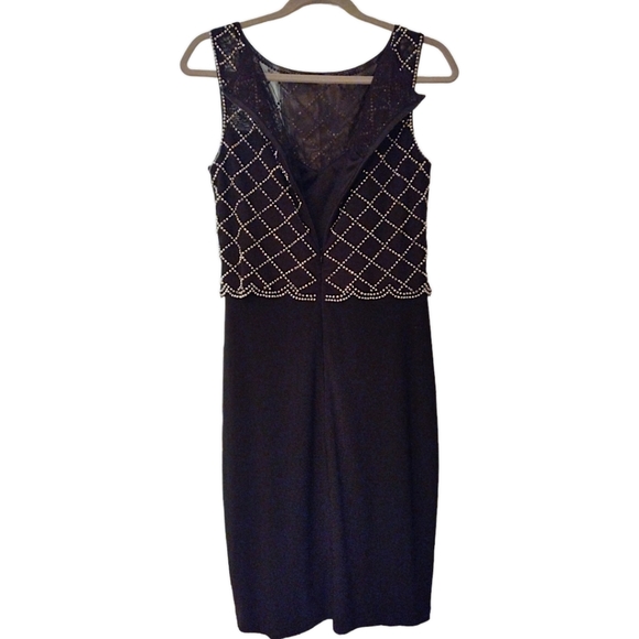 Cachet Caviar Beaded Bodice Dress, Size 6, Black & Silver Metallic - Picture 3 of 6